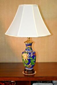 25 Cloisonne Vase Lamp Blue Chrysanthemum Asian Oriental Porcelain