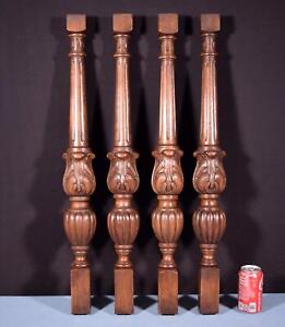 Set Of Four 30 French Antique Solid Oak Wood Posts Pillars Columns Salvage