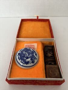 Vintage Chinese Chop Stone Stamp With Ink In Original Box 