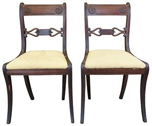 2 Antique Mahogany Duncan Phyfe Klismos Side Accent Dining Chairs 33 