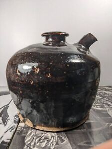 Antique Ceramic Chinese Soy Sauce Pot 6 25 Inches Tall Black Glaze