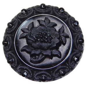 19th C Antique Victorian Lacy Mourning Glass Button Nice
