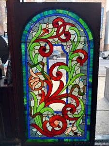 Beautiful Arched Top Stained Glass Window W Jewels 50 X 28 