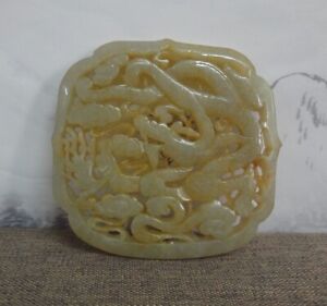 Superb Old China Hand Carving Dragon Flowers Natural Nephrite Jade Pendant