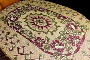 Woven Art Nouveau Blanket Bedspread Roses Design Yellow Fringes 96x78 