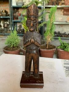 Antique Handcrafted Wooden Indian Tribal Man Standing Figurine Decorative Statue