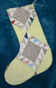 Lovely Yellow Brown Antique Vintage Quilt Christmas Stocking 23 99