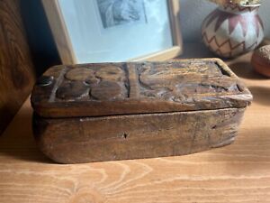 Vintage Primitive Handmade Wood Folk Art Hand Carved Spice Box Container