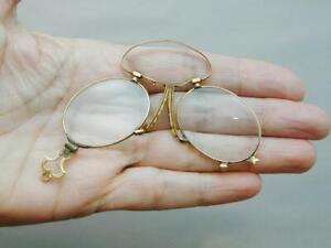 Antique 10k Gold Pince Nez Folding Eye Glasses Lorgnette