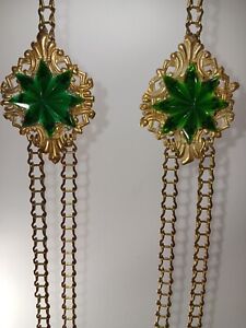 Victorian Hanging Oil Lamp Green Star Jeweled Ladder Chain Separaters