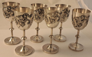 6 Chinese Export Sterling Silver Sake Cordial Cups Applied Dragon Flaming Pearl