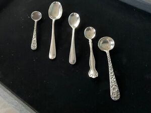 Lot Of 5 Antique Sterling Silver Miniature Salt Spoons Kirk Alvin English