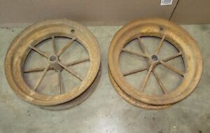 Antique 16 Steel Farm Tractor Wheel Rim Wagon Round Spokes Pair