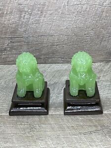 Chinese Pair Of Carved Stone Jade Foo Dog Statues Figurines Vintage Estate Find