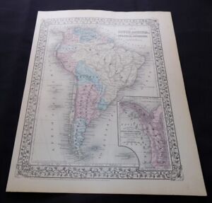 1881 Map South America New Granada B W Venezuela Guiana Columbia Peru 
