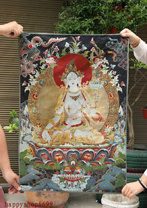 36 Tibet Buddhism Silk Cloth White Tara Goddess Thangka Painting Mural