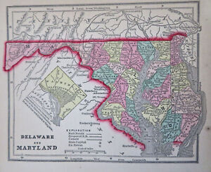 Maryland Washington D C Delaware Baltimore 1857 Morse Miniature State Map