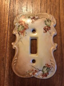 Vintage Victorian Light Switch Plate Ceramic Porcelain Floral Hand Painted