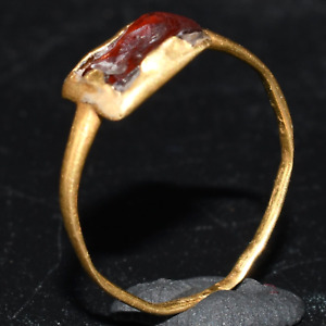 Genuine Ancient Roman Solid Gold Ring With Garnet Intaglio Circa 1st 2nd Century
