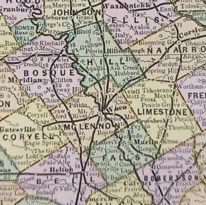 Vintage 1887 Texas Map 22 X13 Old Antique Original Waco Tx Very Good