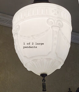 354c Antique 30s 40 Victorian Ceiling Light Lamp Fixture Glass Pendant 1 Of 2