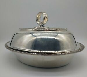 Antique Hallmark Silver Plated Oval Covered Serving Dish Removalble Handle H212