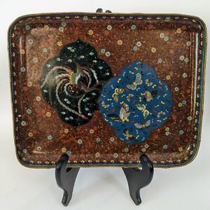Antique Japanese Cloisonne Tray Butterflies Ho O And Goldstone 12 As Is