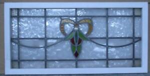 Old English Leaded Stained Glass Window Transom Pretty Bow 37 3 4 X 18 3 4 