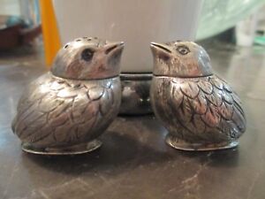 German 800 Silver Bird Figural Salt Pepper Shakers Sparrow Pair