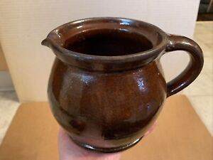 Early Mid 19th Century Pa Redware Batter Pitcher W Short Squat Form Spout