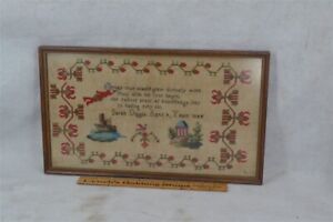 Antique Sampler Framed Counted Cross Stitch Signed Dated Christian Poem 1844