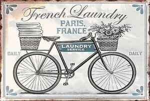 French Laundry Paris Bicycle Metal Tin Sign