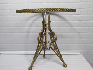 Vintage Antique Bronze Round Side Table Base Oscar Bach Style 20 Tall End Table