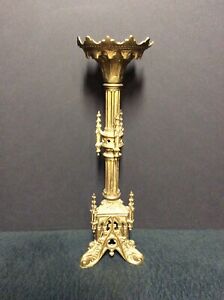 Antique French Gothic Gilt Bronze M Cheret Maison Gabaret Pillar Candle Holder