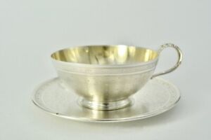 Antique French Sterling Silver Vermeil Cup Saucer Hallmarked Paris Mid 19th C