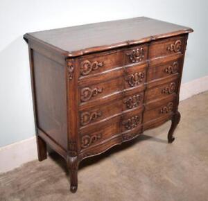  Antique French Louis Xv Oak Dresser Commode Chest Of Drawers Highly Carved