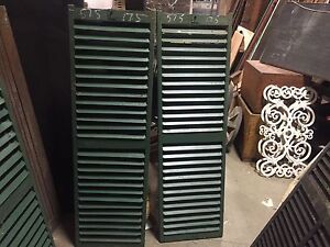 Pair Victorian Fixed Louvered Wooden House Shutters Green 57 5 H X 17 5 W