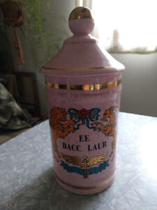 Vintage Apothecary E E Bacc Laur Porcelain Jar Pink Old Paris