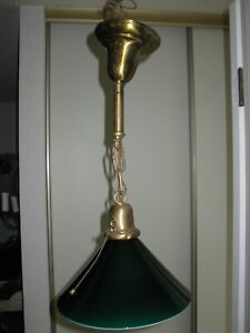 Antique Brass Pendant Ceiling Lamp Chandelier With Green Cased Shade Industrial