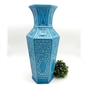 Chinese Monochrome Hexagonal Vase 15 5 Turquoise Blue Drilled Lamp Base