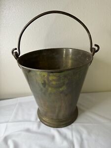 Antique Brass Handled Bucket Old Kitchenware Hand Crafted Copper Nails 13 High