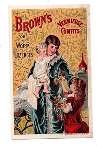 Antique Trade Card Quack Patent Medicine Brown S Vermifuge Comfits Worm Lozenges