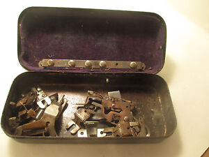 Antique Vintage White Sewing Machine Tin Assorted Parts Velvet Lined Metal