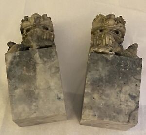 Foo Dog Vintage Chinese Soapstone Carved Figurine Bookend 7 