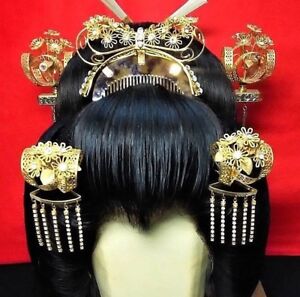 Vintage Gorgeous Bride Kushi Kanzashi Kimono Wedding Hair Ornament Japan 1043