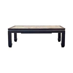 Vintage Brown Fabric Lacquer Rectangular Marble Stone Top Coffee Table Cs7826