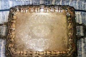Gorgeous Large Heavy Footed Silver Plated Butler Serving Tray