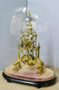 Antique English Single Fusee Passing Strike Skeleton Clock Signed Glass Dome
