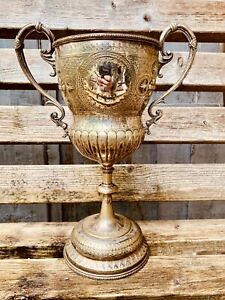  Big Vintage Silver Trophy Engraved Cup Rustic History Epns 11 Trophies Prop