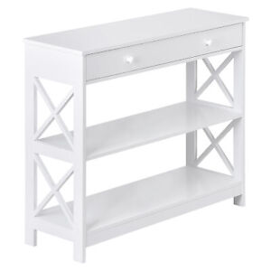 Console Table Narrow Sofa Side Entryway Table With 3 Tier Shelves 1 Drawer White